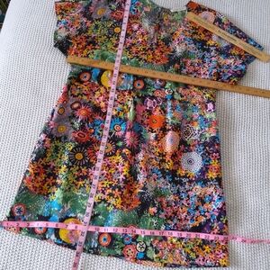 See by Chole Loose Fit Bright Floral Mini Dress 100% Silk  2 Pockets Sz 8